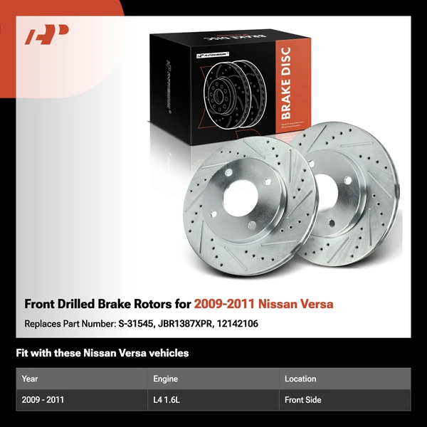 Front Drilled Brake Rotors for 2009-2011 Nissan Versa
