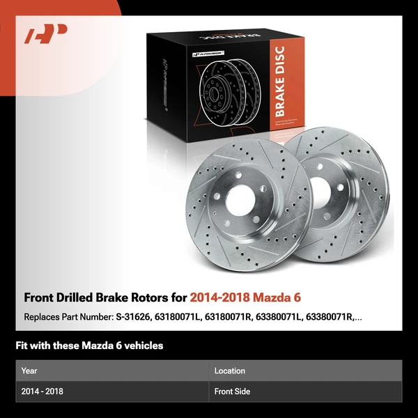 Front Drilled Brake Rotors for 2014-2018 Mazda 6