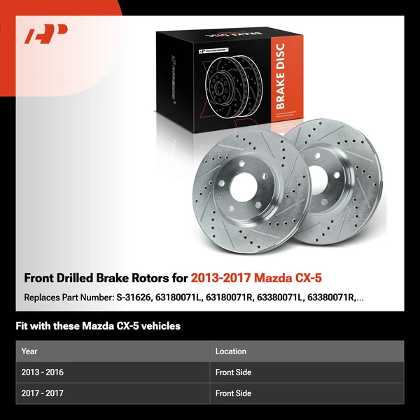 Front Drilled Brake Rotors for 2013-2017 Mazda CX-5