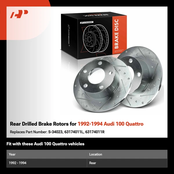Rear Drilled Brake Rotors for 1992-1994 Audi 100 Quattro