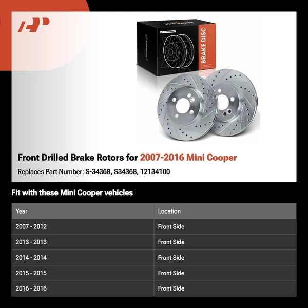 Front Drilled Brake Rotors for 2007-2016 Mini Cooper