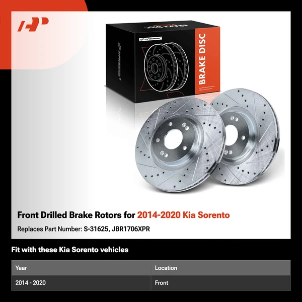 Front Drilled Brake Rotors for 2014-2020 Kia Sorento