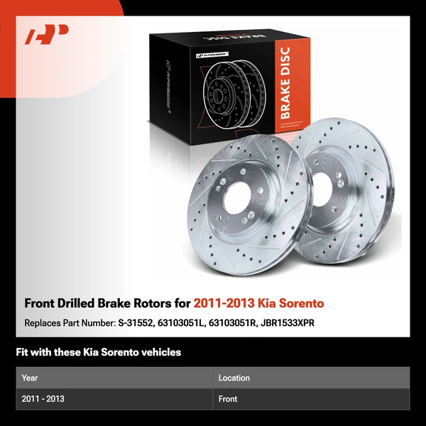 Front Drilled Brake Rotors for 2011-2013 Kia Sorento