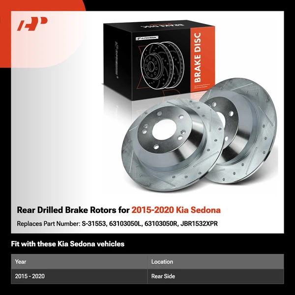 Rear Drilled Brake Rotors for 2015-2020 Kia Sedona