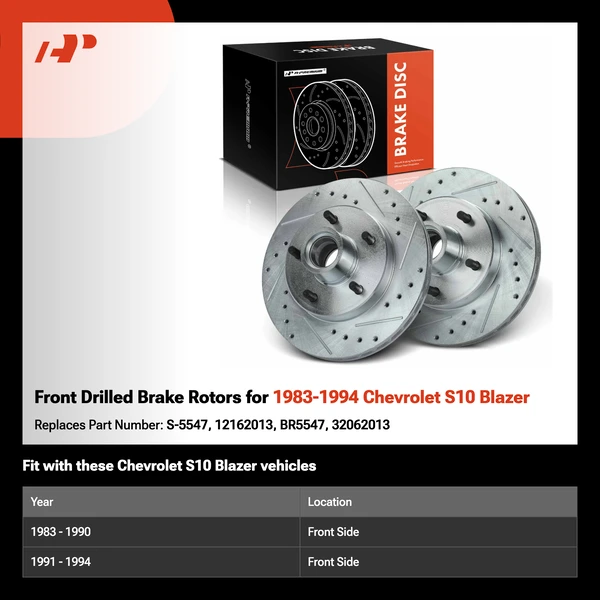 Front Drilled Brake Rotors for 1983-1994 Chevrolet S10 Blazer