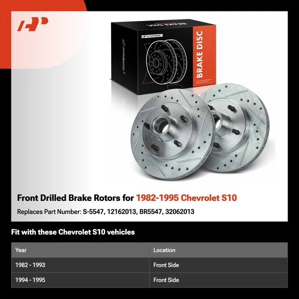 Front Drilled Brake Rotors for 1982-1995 Chevrolet S10