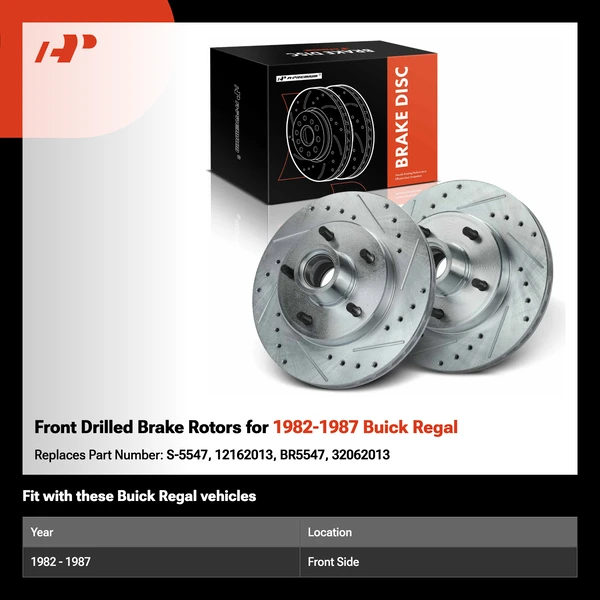 Front Drilled Brake Rotors for 1982-1987 Buick Regal