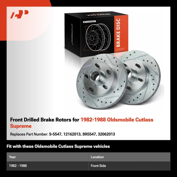 Front Drilled Brake Rotors for 1982-1988 Oldsmobile Cutlass Supreme