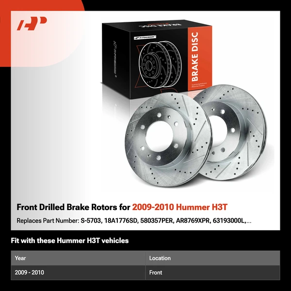 Front Drilled Brake Rotors for 2009-2010 Hummer H3T