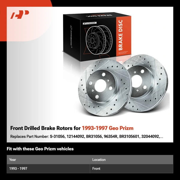 Front Drilled Brake Rotors for 1993-1997 Geo Prizm