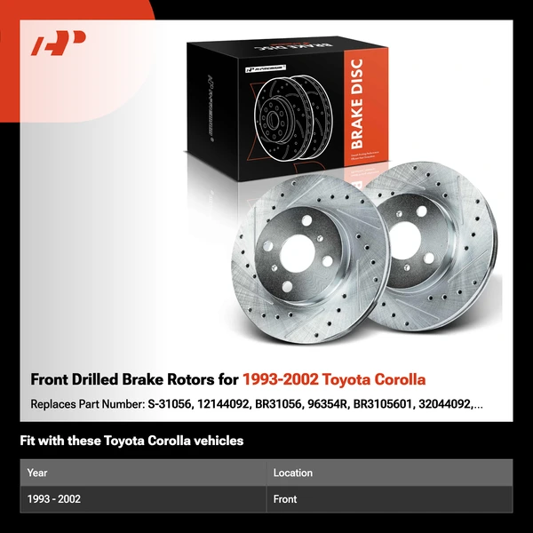 Front Drilled Brake Rotors for 1993-2002 Toyota Corolla