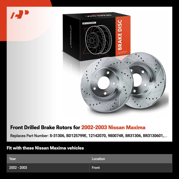 Front Drilled Brake Rotors for 2002-2003 Nissan Maxima