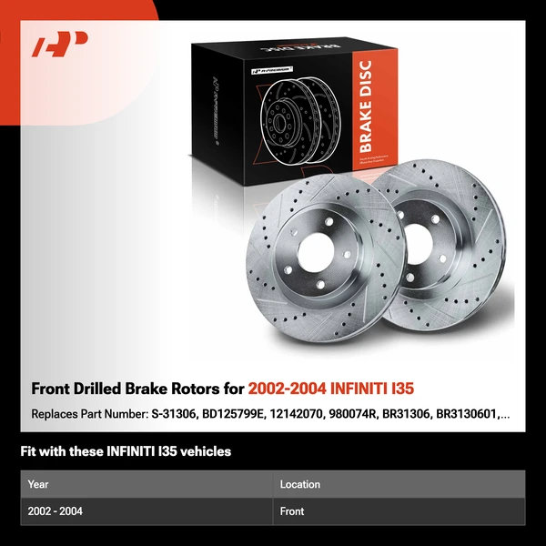 Front Drilled Brake Rotors for 2002-2004 INFINITI I35