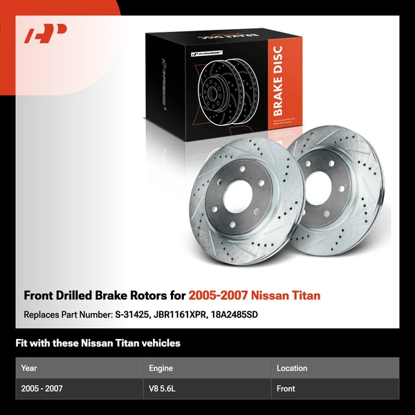 Front Drilled Brake Rotors for 2005-2007 Nissan Titan
