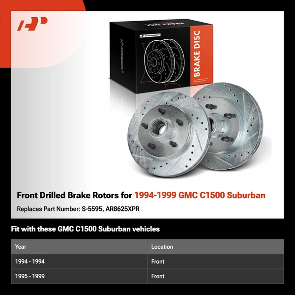 Front Drilled Brake Rotors for 1994-1999 GMC C1500 Suburban