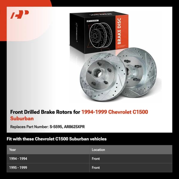 Front Drilled Brake Rotors for 1994-1999 Chevrolet C1500 Suburban