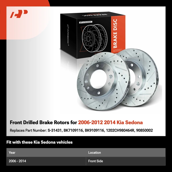Front Drilled Brake Rotors for 2006-2012 2014 Kia Sedona