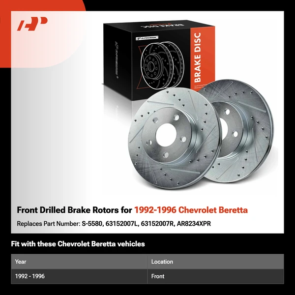 Front Drilled Brake Rotors for 1992-1996 Chevrolet Beretta