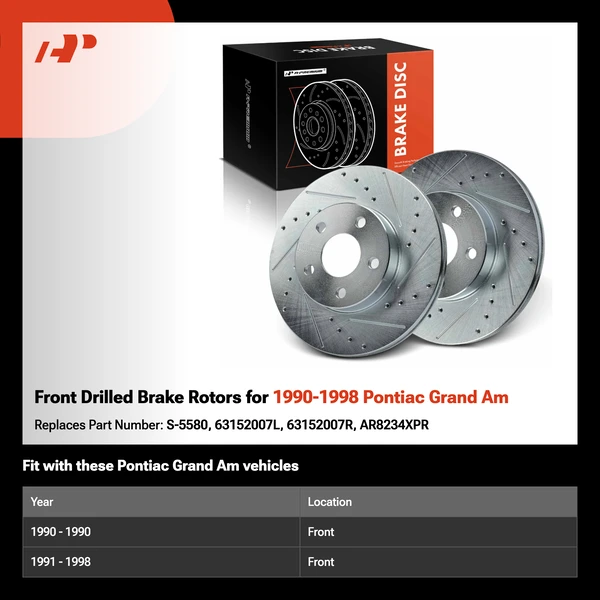 Front Drilled Brake Rotors for 1990-1998 Pontiac Grand Am