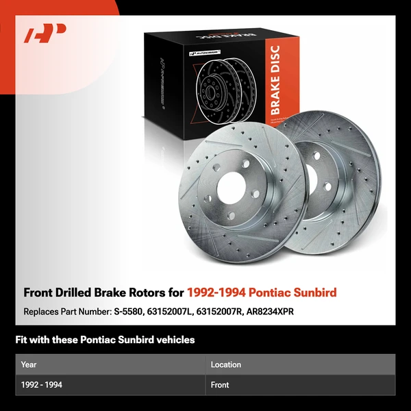 Front Drilled Brake Rotors for 1992-1994 Pontiac Sunbird