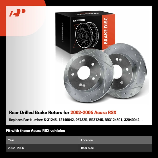 Rear Drilled Brake Rotors for 2002-2006 Acura RSX