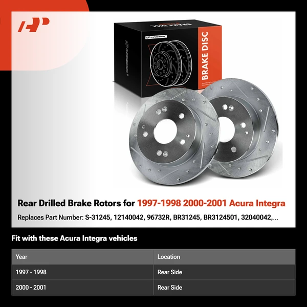 Rear Drilled Brake Rotors for 1997-1998 2000-2001 Acura Integra