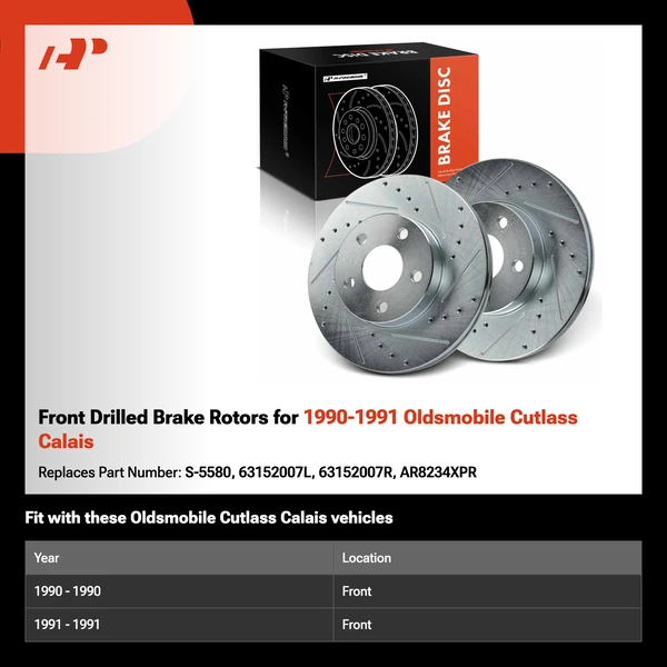 Front Drilled Brake Rotors for 1990-1991 Oldsmobile Cutlass Calais