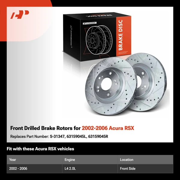 Front Drilled Brake Rotors for 2002-2006 Acura RSX