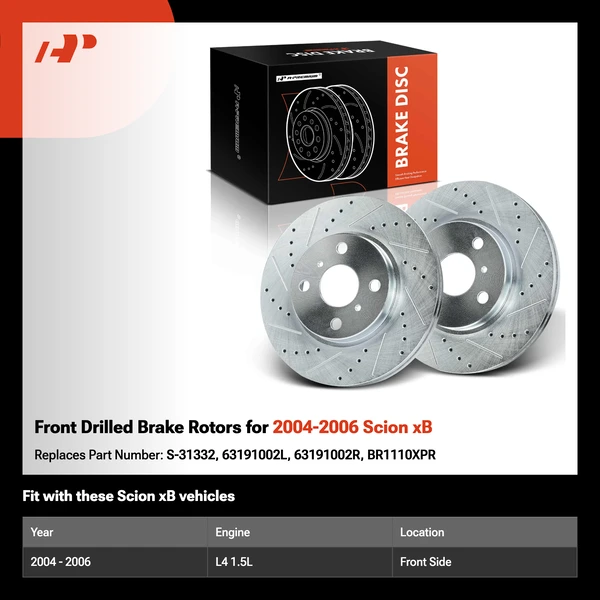 Front Drilled Brake Rotors for 2004-2006 Scion xB
