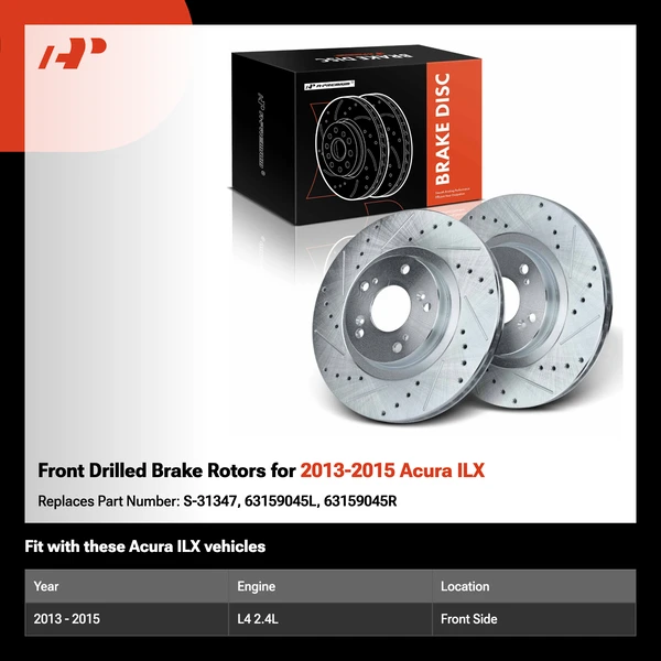 Front Drilled Brake Rotors for 2013-2015 Acura ILX