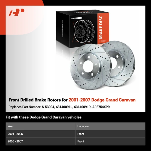 Front Drilled Brake Rotors for 2001-2007 Dodge Grand Caravan