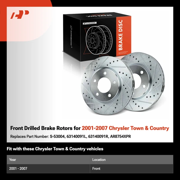 Front Drilled Brake Rotors for 2001-2007 Chrysler Town & Country