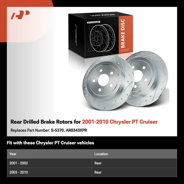 Rear Drilled Brake Rotors for 2001-2010 Chrysler PT Cruiser