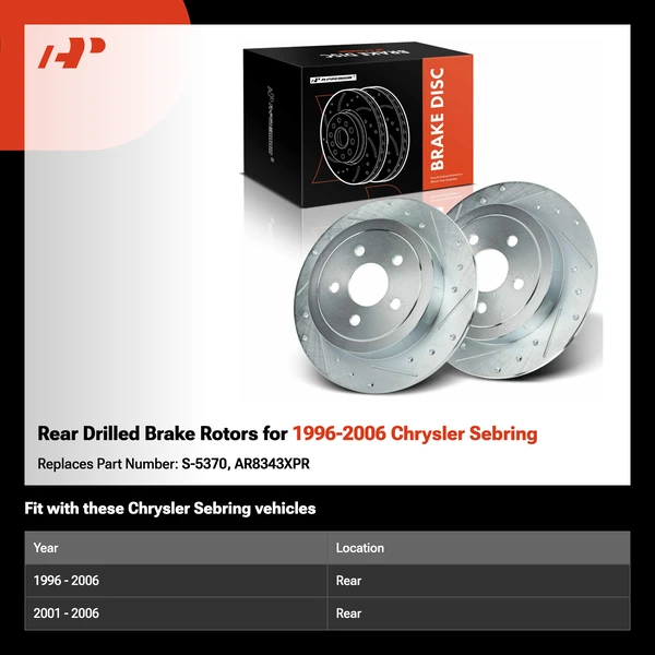 Rear Drilled Brake Rotors for 1996-2006 Chrysler Sebring