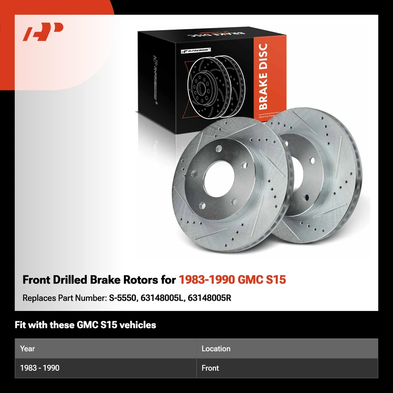 Front Drilled Brake Rotors for 1983-1990 GMC S15