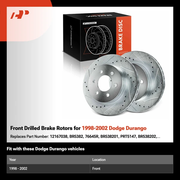 Front Drilled Brake Rotors for 1998-2002 Dodge Durango