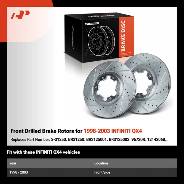 Front Drilled Brake Rotors for 1998-2003 INFINITI QX4