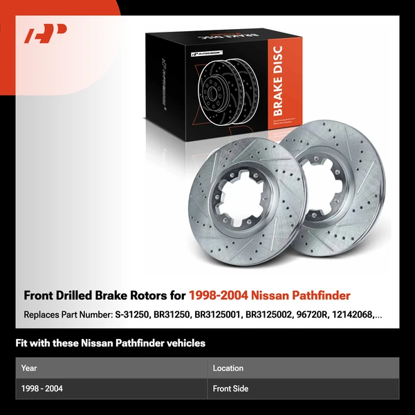 Front Drilled Brake Rotors for 1998-2004 Nissan Pathfinder