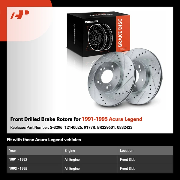 Front Drilled Brake Rotors for 1991-1995 Acura Legend