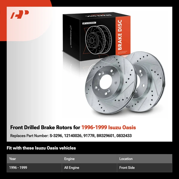 Front Drilled Brake Rotors for 1996-1999 Isuzu Oasis