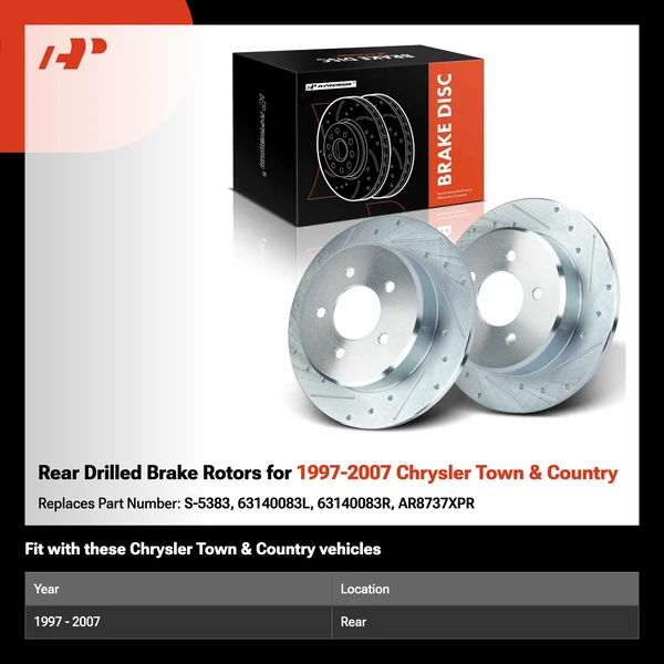 Rear Drilled Brake Rotors for 1997-2007 Chrysler Town & Country