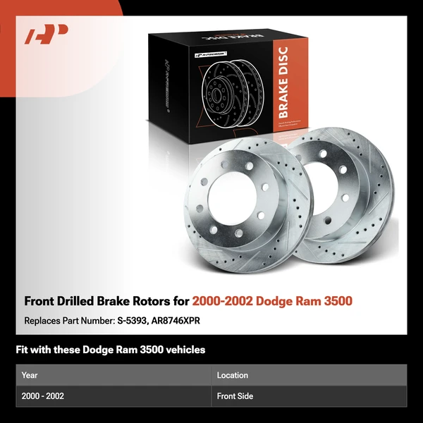 Front Drilled Brake Rotors for 2000-2002 Dodge Ram 3500