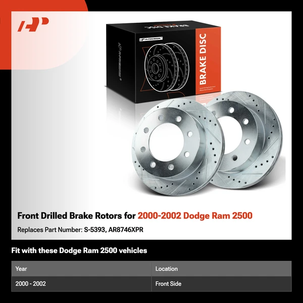 Front Drilled Brake Rotors for 2000-2002 Dodge Ram 2500