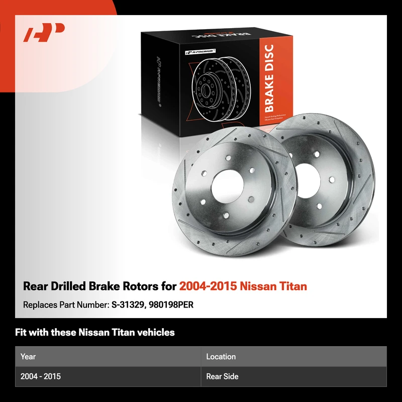 Rear Drilled Brake Rotors for 2004-2015 Nissan Titan