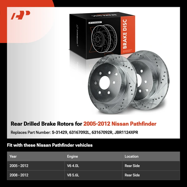 Rear Drilled Brake Rotors for 2005-2012 Nissan Pathfinder
