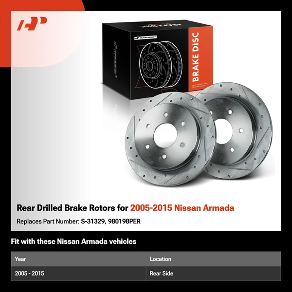 Rear Drilled Brake Rotors for 2005-2015 Nissan Armada