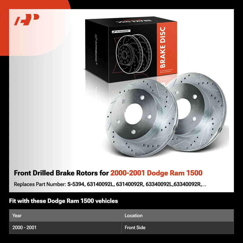 Front Drilled Brake Rotors for 2000-2001 Dodge Ram 1500