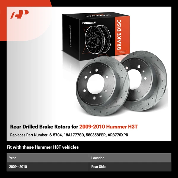 Rear Drilled Brake Rotors for 2009-2010 Hummer H3T