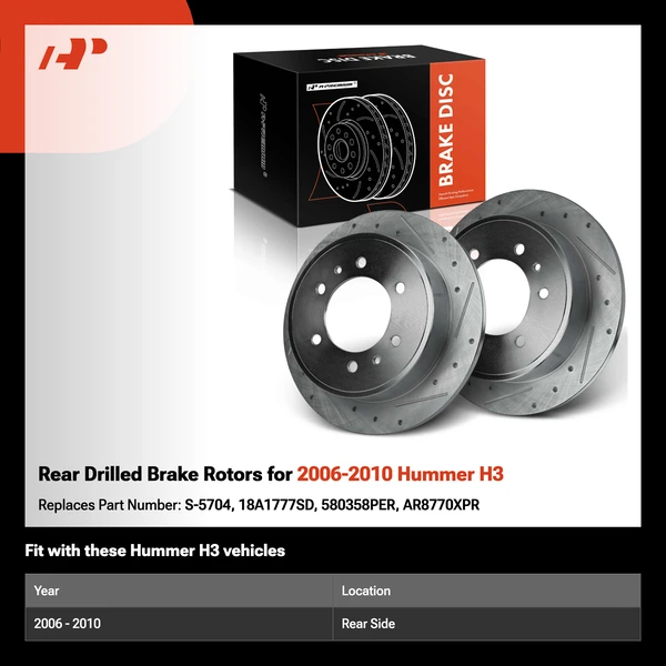 Rear Drilled Brake Rotors for 2006-2010 Hummer H3