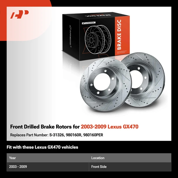 Front Drilled Brake Rotors for 2003-2009 Lexus GX470